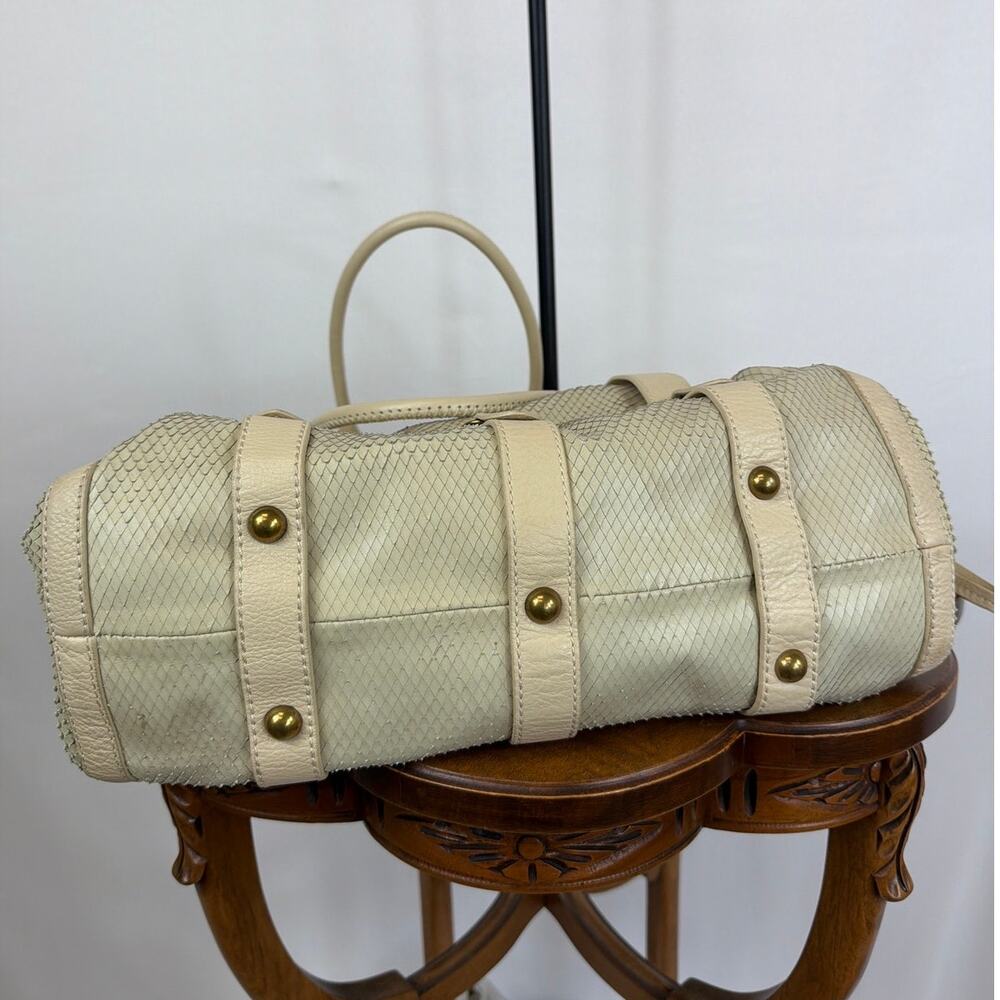 Vintage Lockhart Cream Leather Large Handbag Snakeskin Details Multi Pocket Bag - Picture 5 of 11